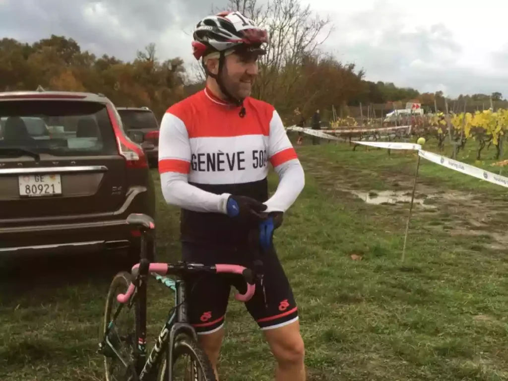 Cycling getting ready for Cyclocross on a grey day